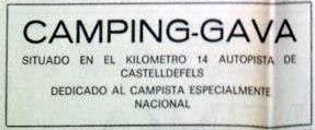 Anuncio del Camping Gav� (Gav� Mar) publicado en el especial sobre Gav� del diario Tele eXpres (Mayo de 1975)